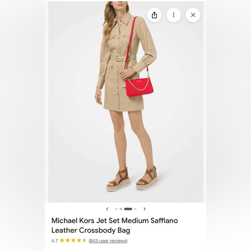 Michael Kors Jet Set Medium Saffiano Red Crossbody with Gold Accents - Picture 3 of 5